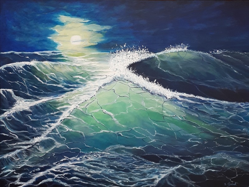 tableau-de-sylvie-guével-qui-représente-la-réflexion-de-la-lune-sur-la-surface-des-vagues-dans-la-mer-aux-couleurs-bleues-et-vertes-