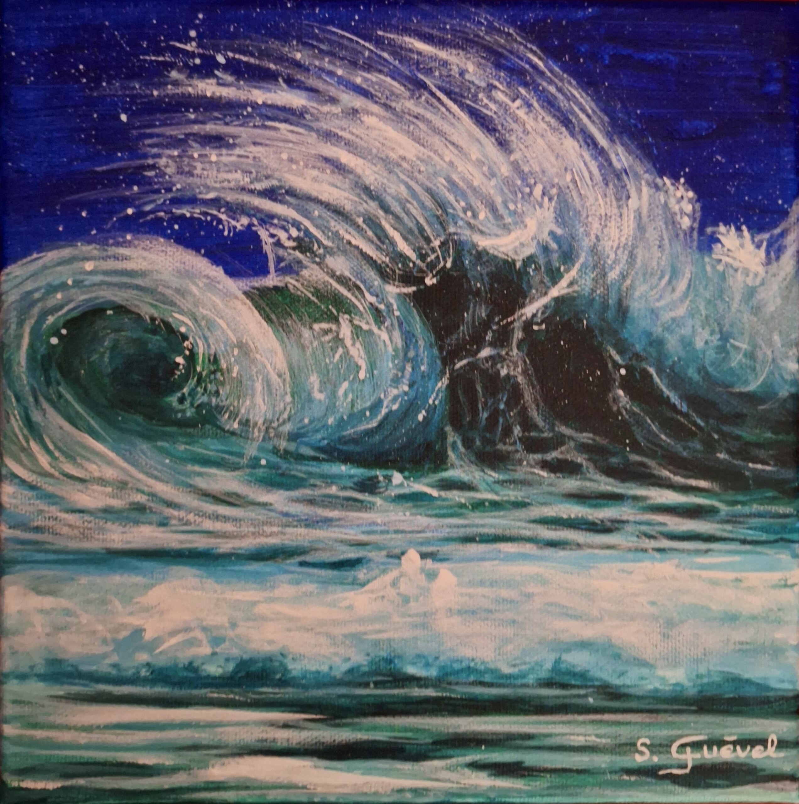 tableau-de-sylvie-guével-qui-représente-une-vague-qui-vient-s-échouer-sur-le-sable.