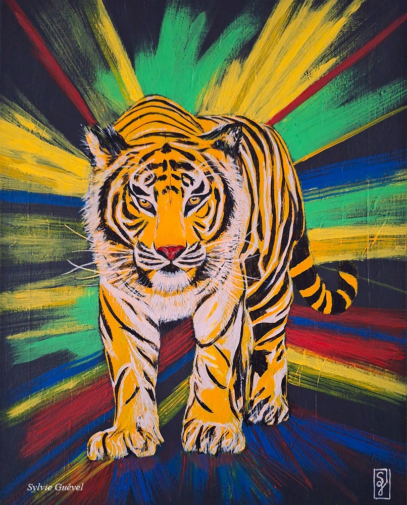 Tableau POP de Sylvie Guével qui représente un tigre