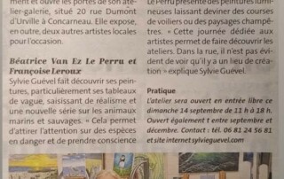 Article du journal le télégramme qui présente Sylvie Guével qui participe aux journées portes ouvertes d'ateliers d'artistes aux JNA 2026