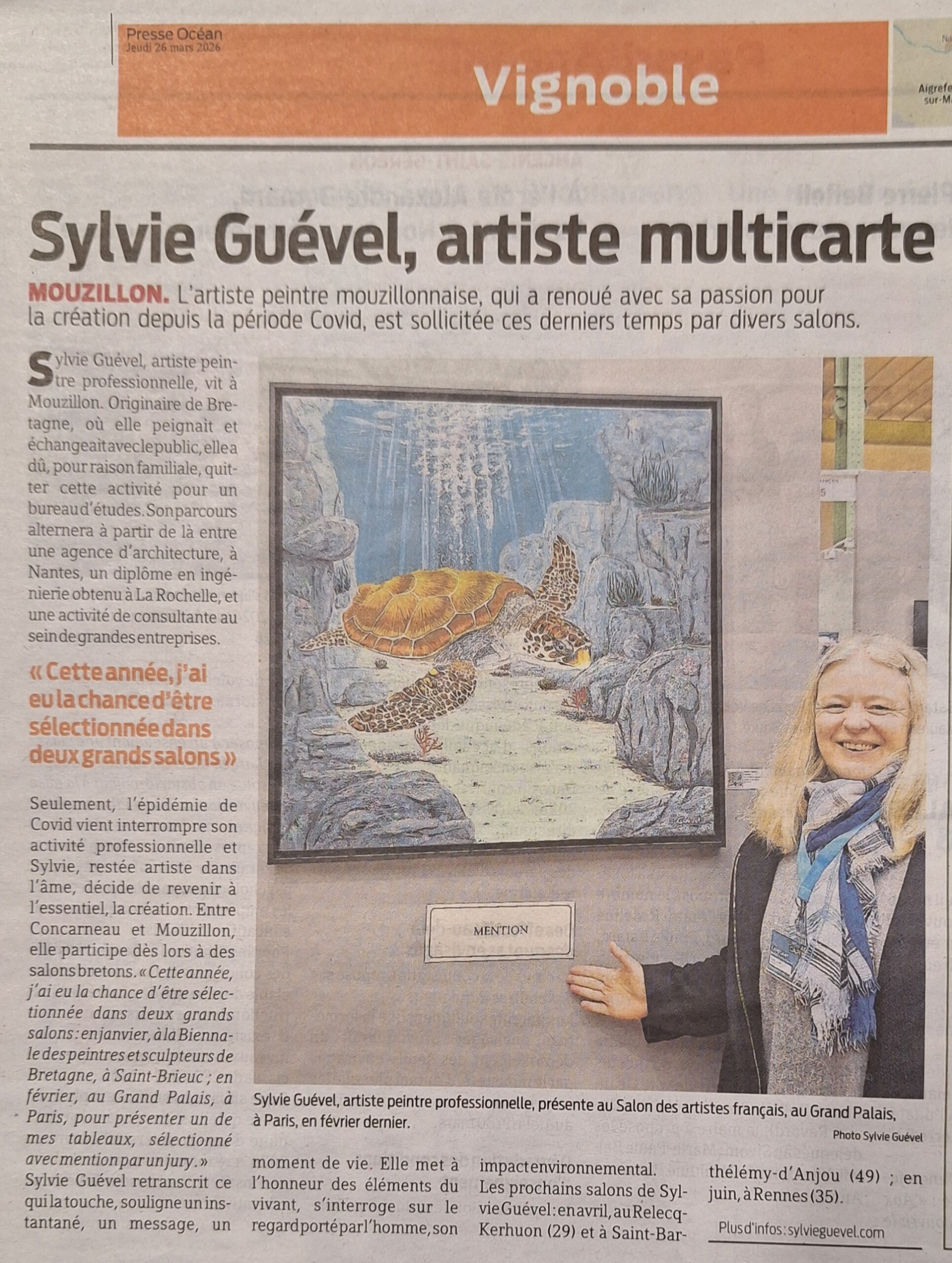 article de Presse Océan du 26 03 2026 sur Sylvie Guével