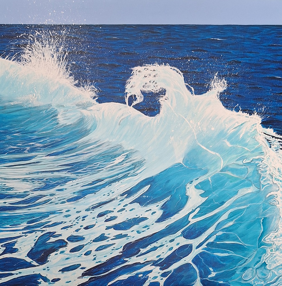 Tableau de Sylvie Guével qui montre une vague qui s'élance sur la mer