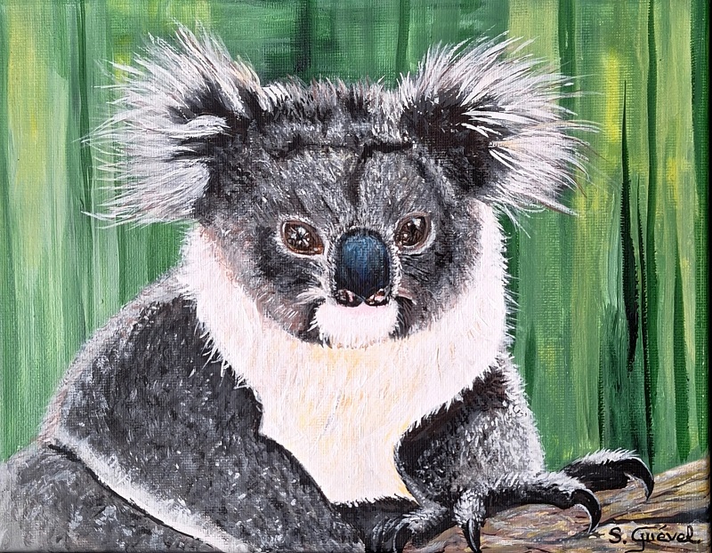 Tableau de Sylvie Guével d'un koala sur une branche